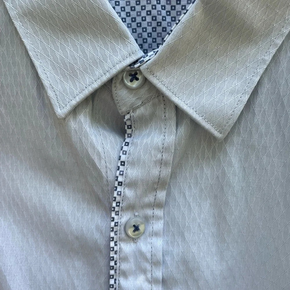 7 Diamond Men’s White Grey Western Detailed Long Sleeve Button Down Size Large - Picture 7 of 12